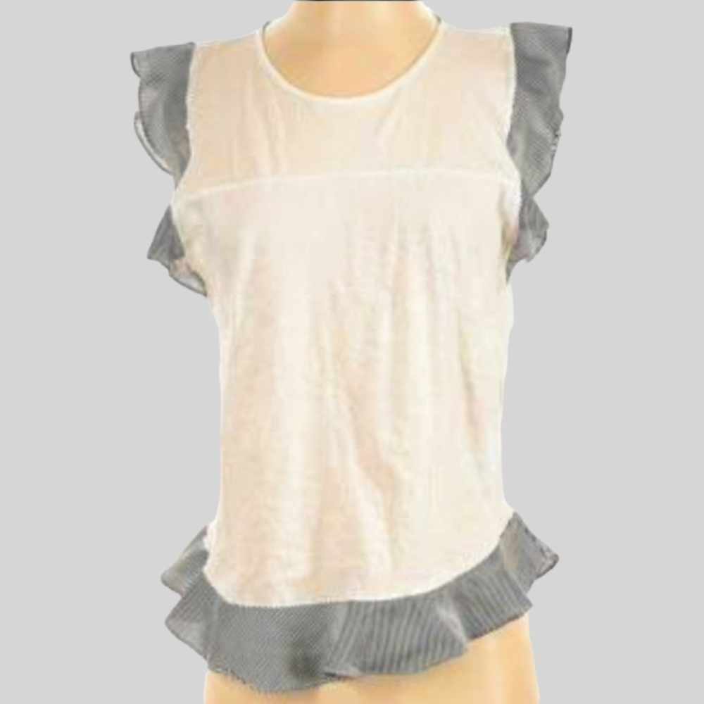 J CREW Ruffled Cap Sleeves White Tank Top Lightweight Sleeveless Cotton MEDIUM